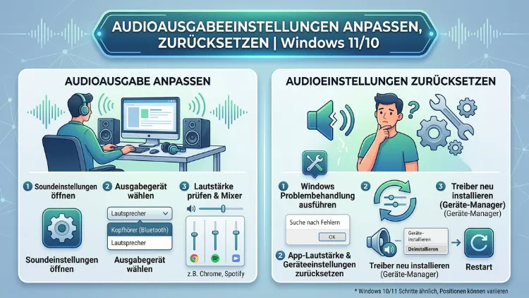 Audioausgabeeinstellungen anpassen, zurücksetzen | Windows 11/10