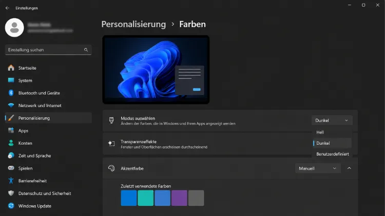 Windows 11 Einstellungen: Farben anpassen