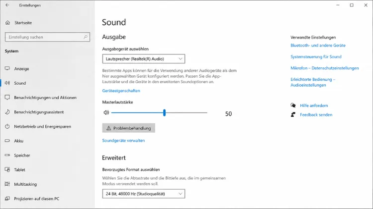 Das Standardaudiogerät über die Einstellungen festlegen