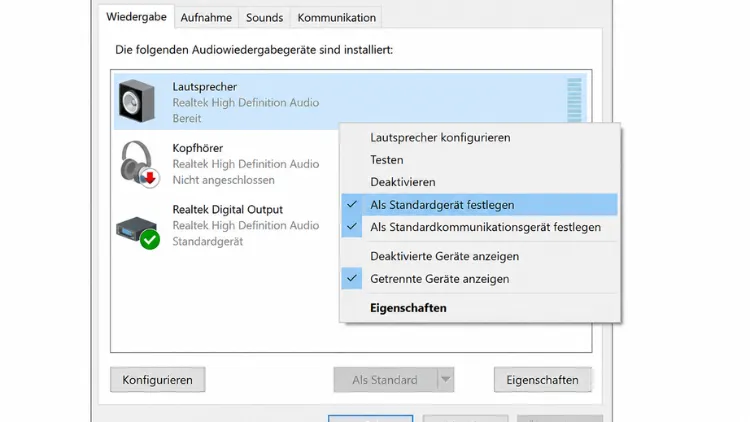 Das klassische Soundfenster über die Systemsteuerung