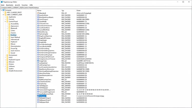 Hintergrundbild per Registry ändern
