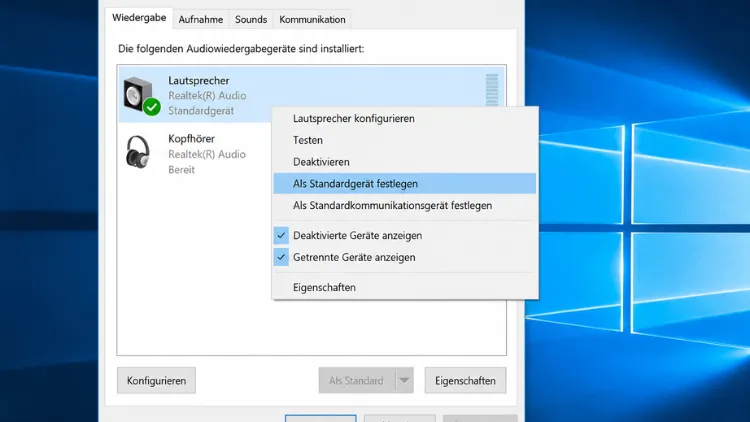 Klassische Soundsteuerung über die Systemsteuerung
