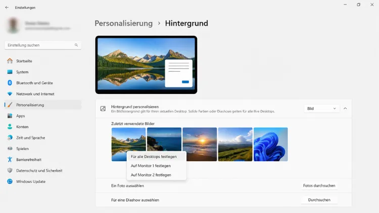 Verschiedene Hintergrundbilder für mehrere Monitore