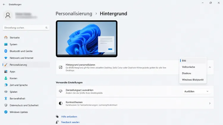 Windows 11: Hintergrundtyp auswählen