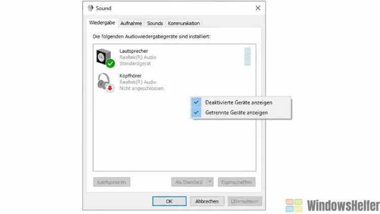 Deaktivierte oder getrennte Geräte anzeigen