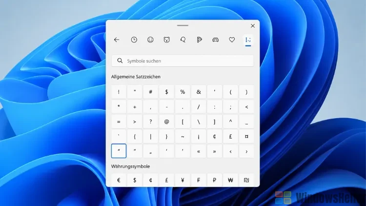 Symbolauswahl auf Windows 11 Desktop