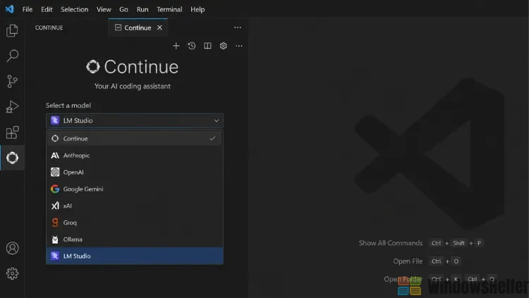 Visual Studio Code mit "Continue"-Panel