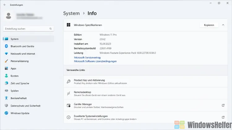 Windows 11 Einstellungen: Systeminfo