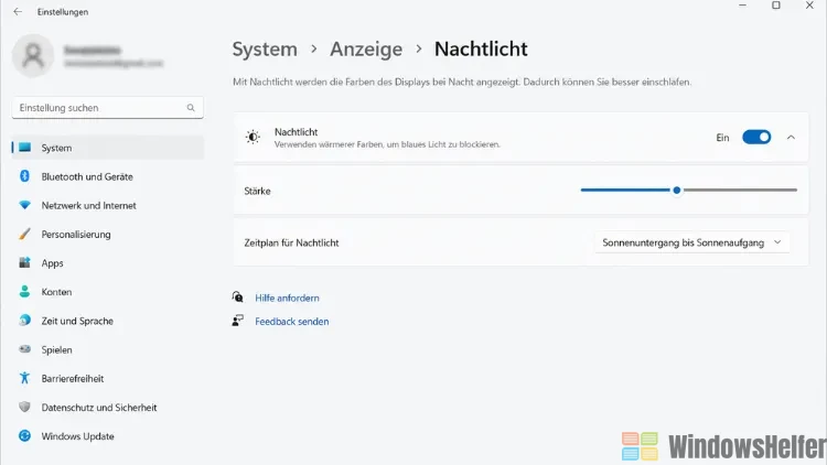 Windows 11 Nachtlicht Einstellungen