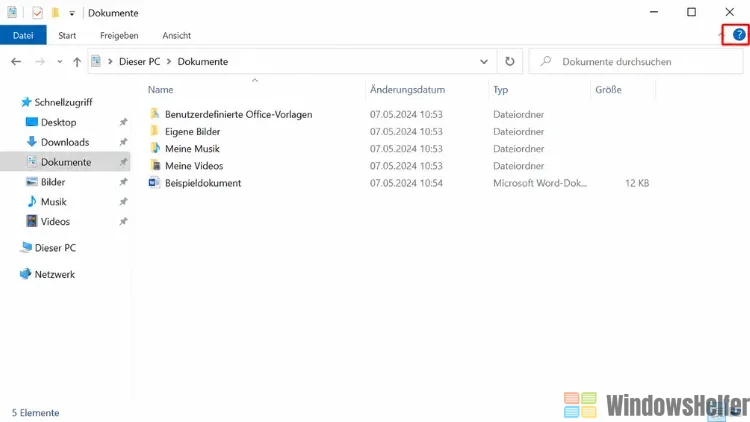 Windows Explorer mit Dokumentenübersicht