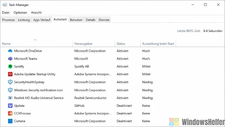 Autostart-Programme über den Task-Manager verwalten