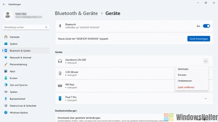 Bluetooth & Geräte in den Einstellungen
