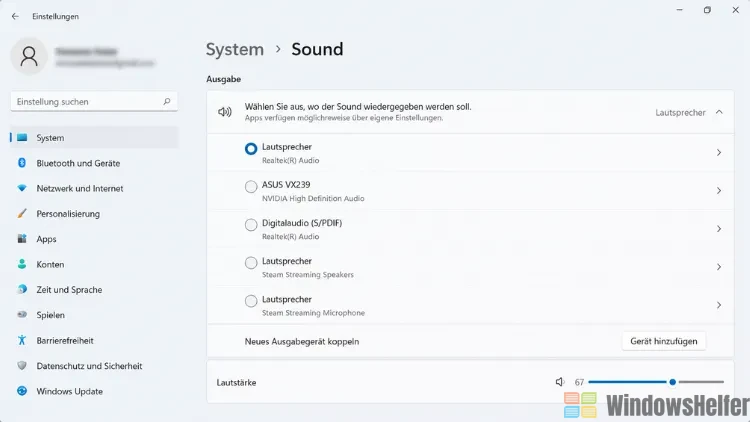 Einstellungen für Audioausgabe in Windows 11