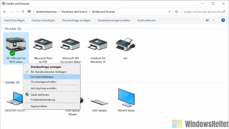 Windows Steuerung: Geräte und Drucker